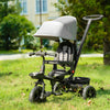 Kids Tricycle, 4 in 1 Foldable Trike with Reversible Seat, Adjustable Parent Handle, Safety Harness, Wheel Brakes, Removable Canopy, Storage, Tricycle for Toddlers 1-5 Years, Gray